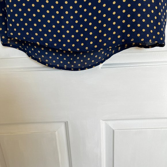 Paper Moon women's navy and yellow polka dot blouse with scalloped edges Size s - Picture 3 of 10